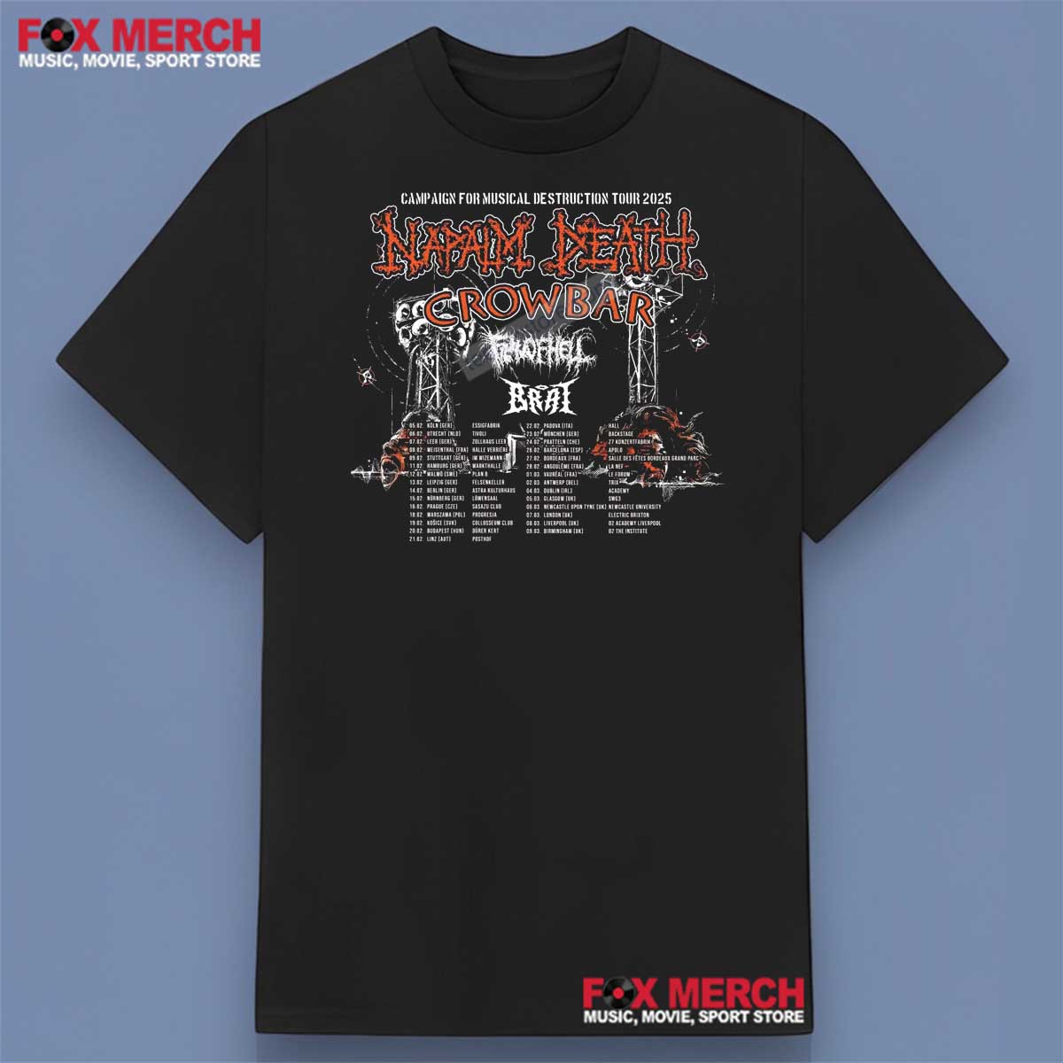 Napalm Death and Crowbar Tour 2025 Graphic Shirt