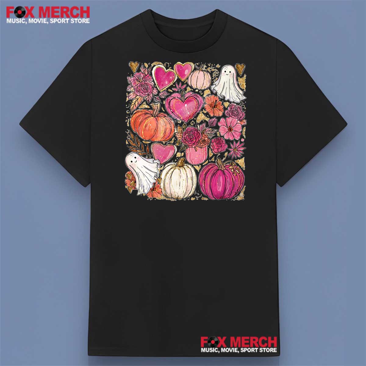 Halloween Pink Ghost Pumpkin Boho Floral Fall Shirt