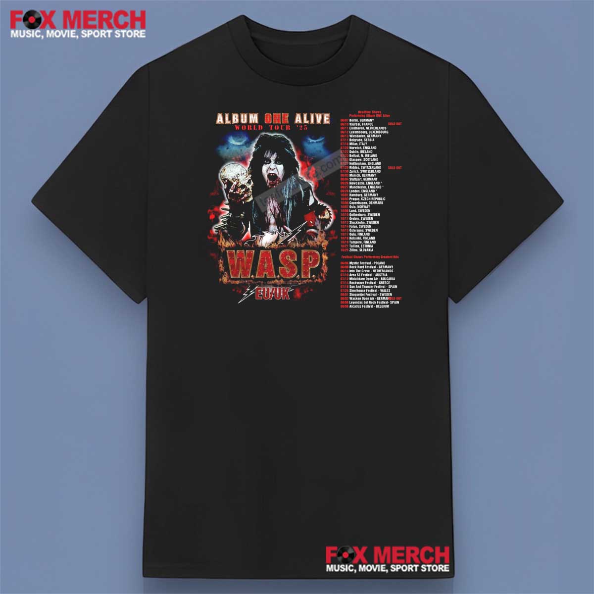 WASP Band Album One Alive Tour 2025 Concert Shirt